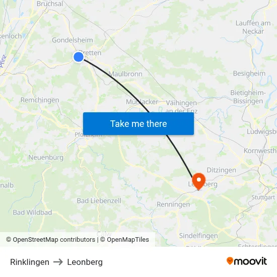 Rinklingen to Leonberg map