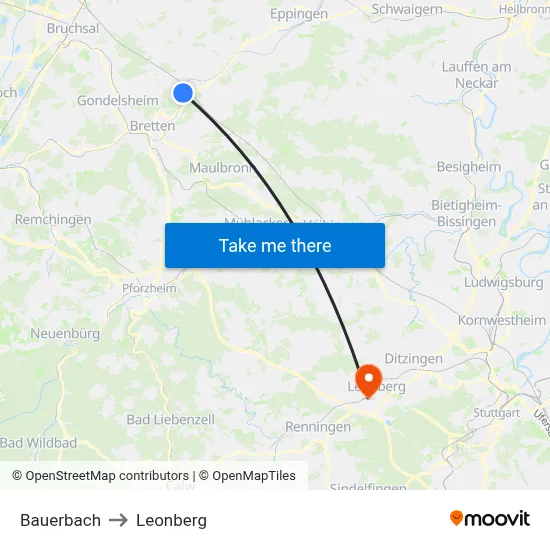 Bauerbach to Leonberg map