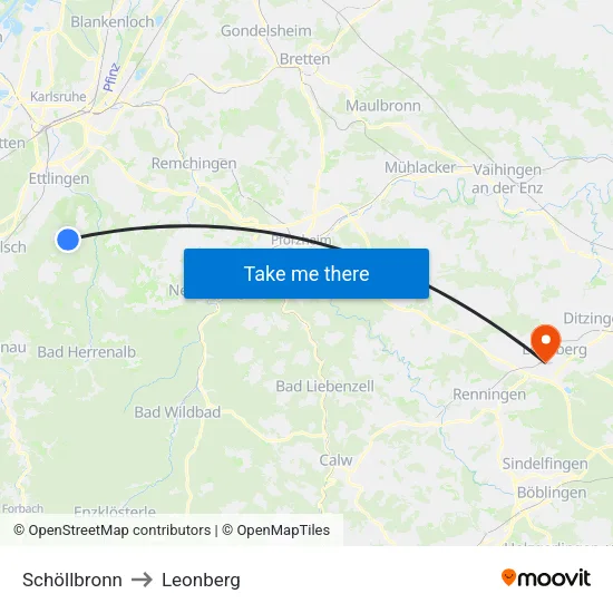 Schöllbronn to Leonberg map