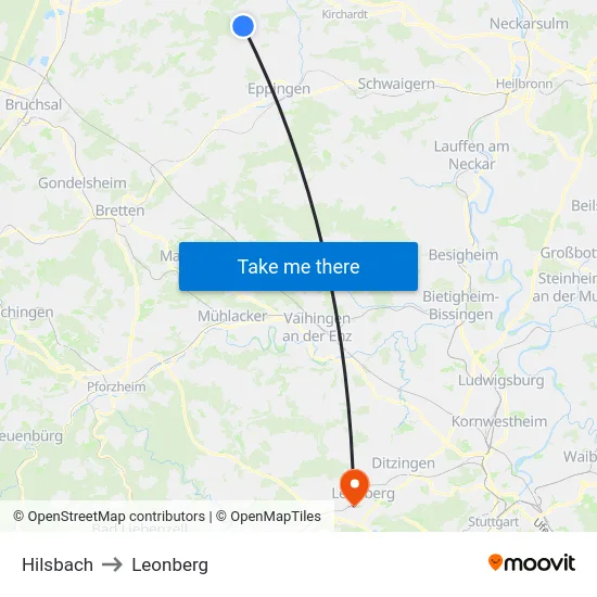 Hilsbach to Leonberg map