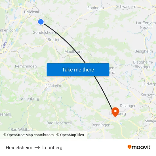 Heidelsheim to Leonberg map