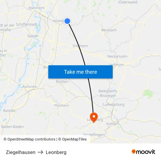 Ziegelhausen to Leonberg map