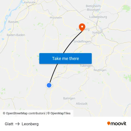 Glatt to Leonberg map