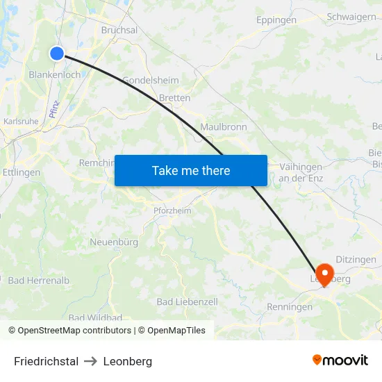 Friedrichstal to Leonberg map