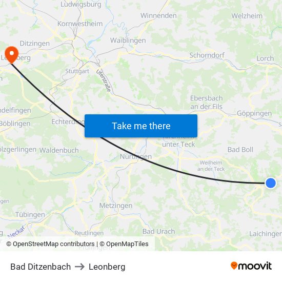 Bad Ditzenbach to Leonberg map