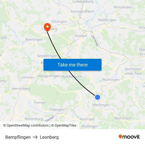 Bempflingen to Leonberg map