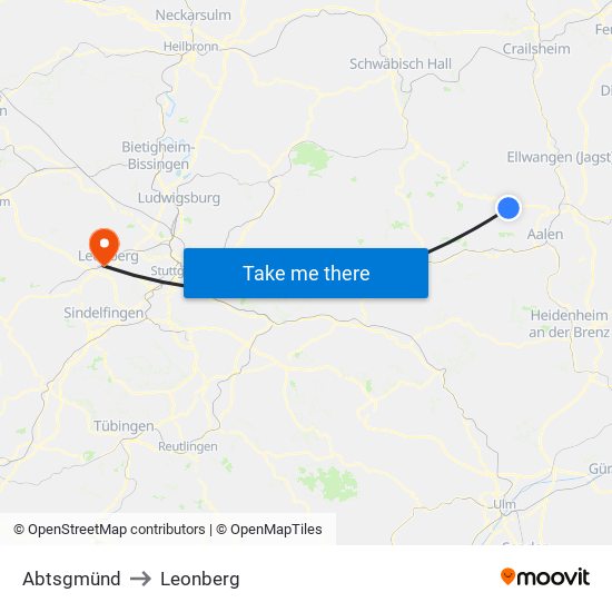 Abtsgmünd to Leonberg map