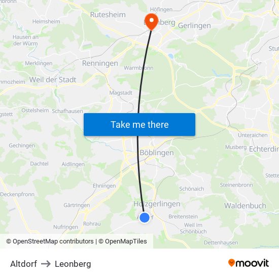 Altdorf to Leonberg map