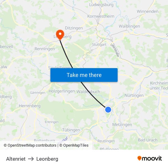 Altenriet to Leonberg map
