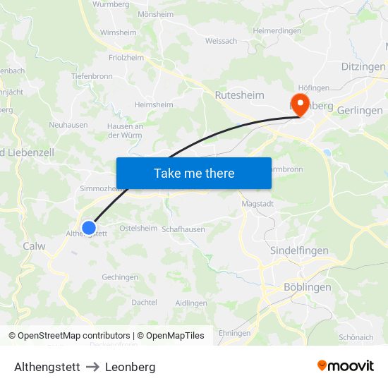 Althengstett to Leonberg map