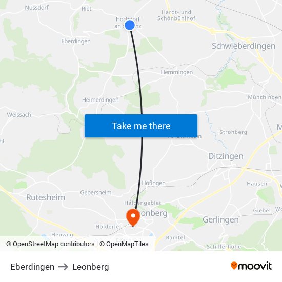 Eberdingen to Leonberg map