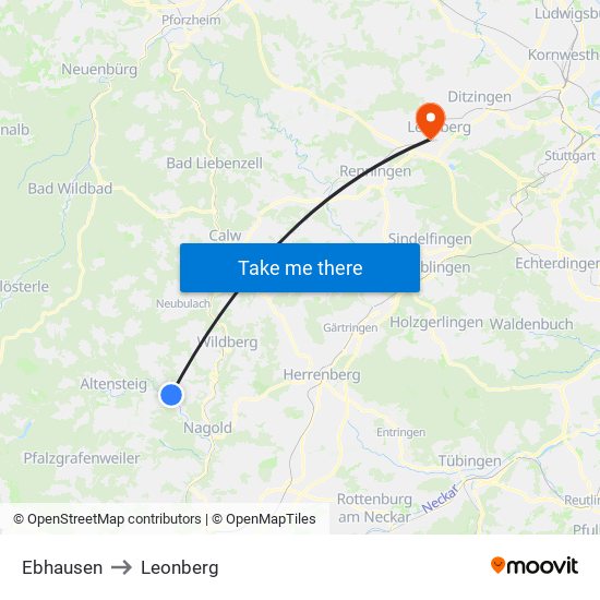 Ebhausen to Leonberg map