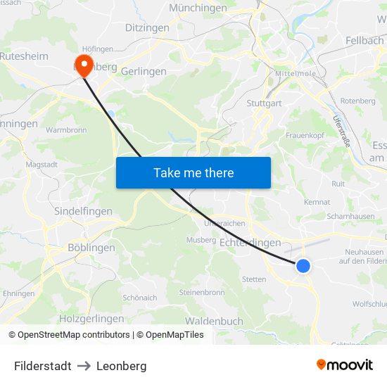 Filderstadt to Leonberg map