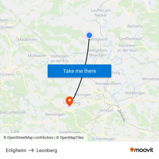 Erligheim to Leonberg map