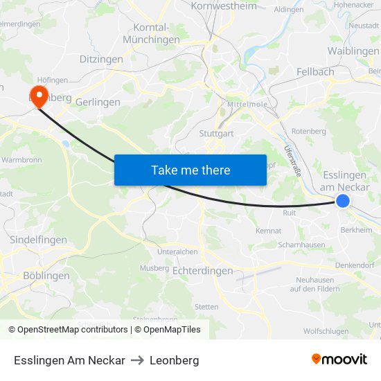 Esslingen Am Neckar to Leonberg map