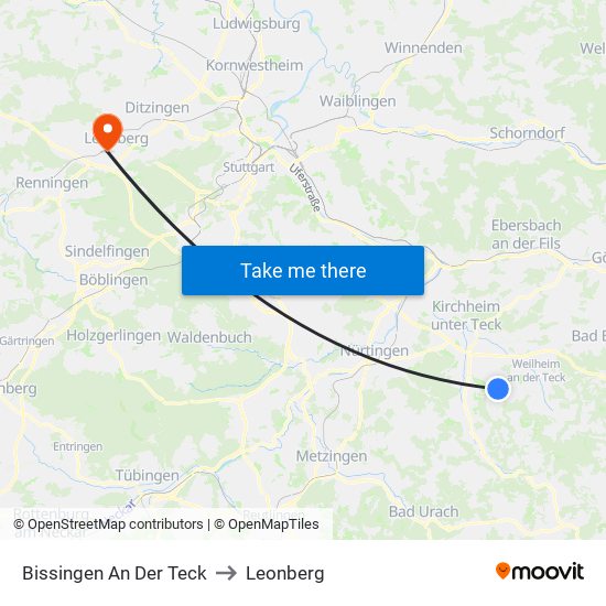 Bissingen An Der Teck to Leonberg map