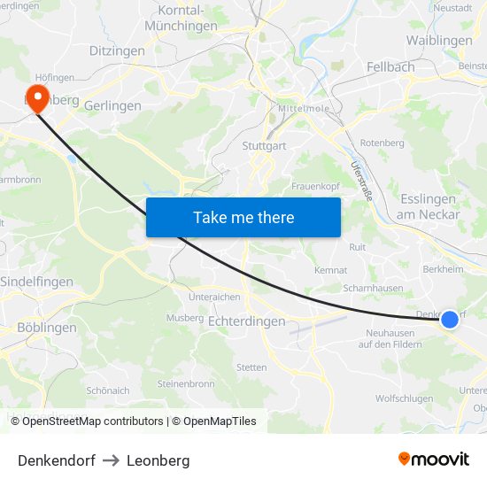 Denkendorf to Leonberg map