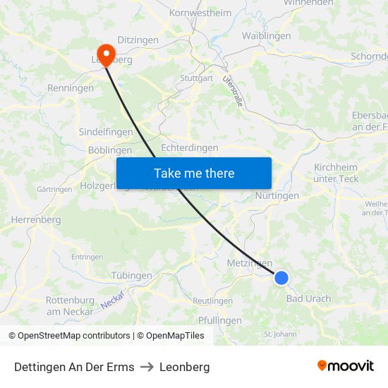 Dettingen An Der Erms to Leonberg map