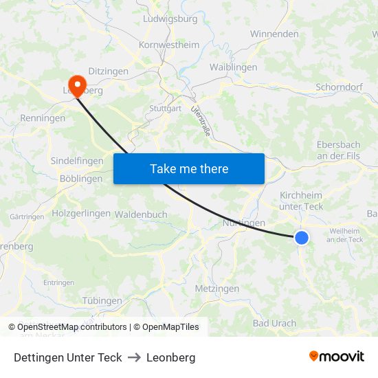 Dettingen Unter Teck to Leonberg map