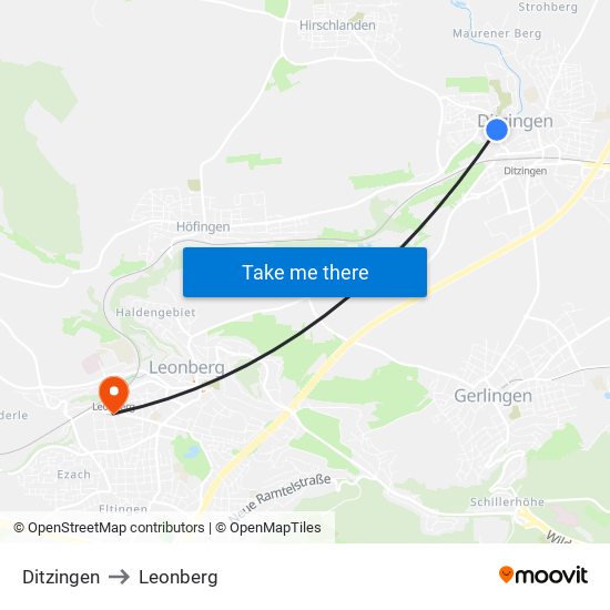 Ditzingen to Leonberg map