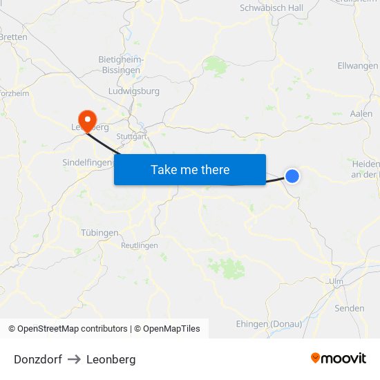 Donzdorf to Leonberg map