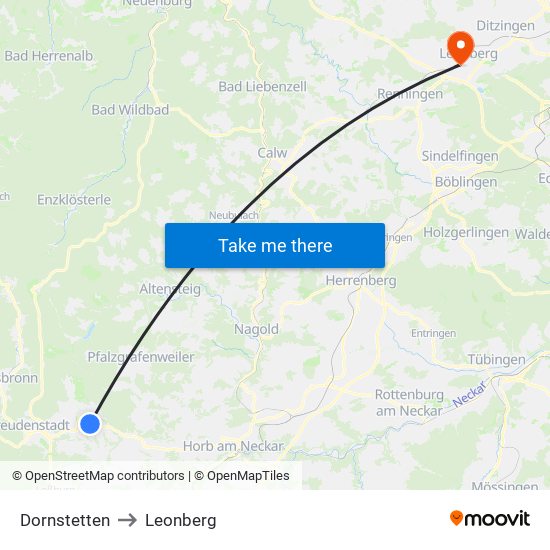 Dornstetten to Leonberg map