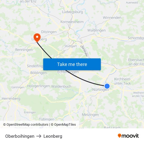 Oberboihingen to Leonberg map