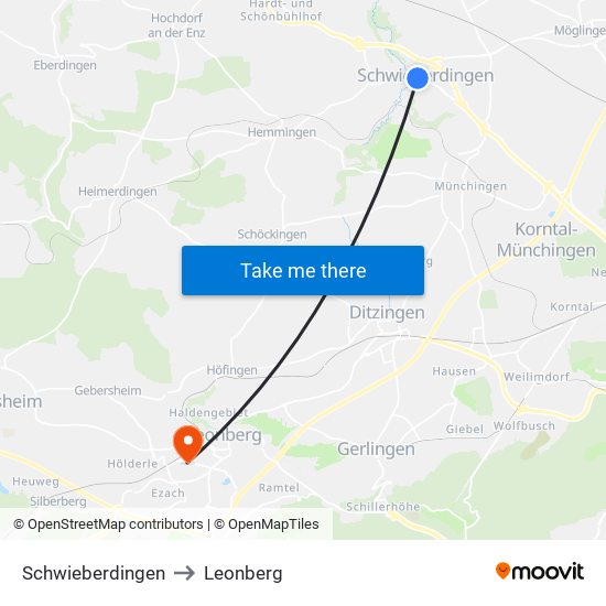 Schwieberdingen to Leonberg map