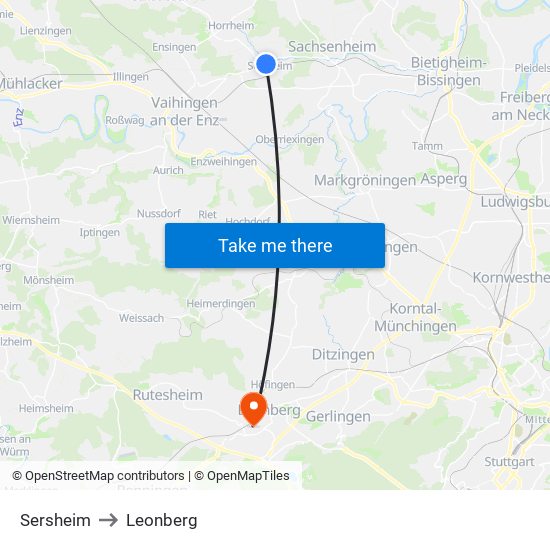 Sersheim to Leonberg map