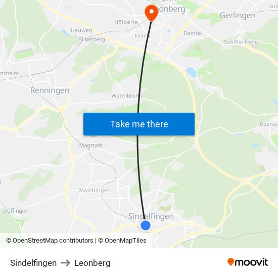 Sindelfingen to Leonberg map