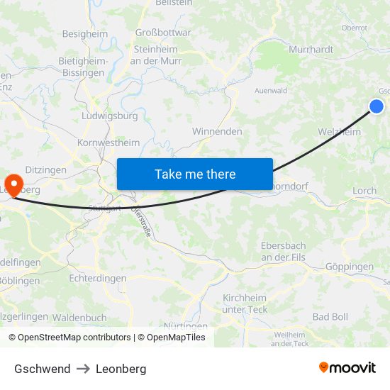 Gschwend to Leonberg map