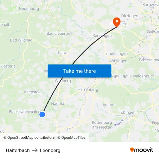 Haiterbach to Leonberg map