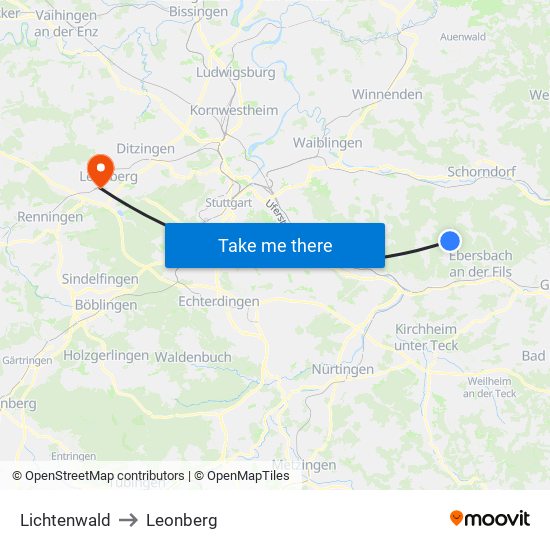 Lichtenwald to Leonberg map