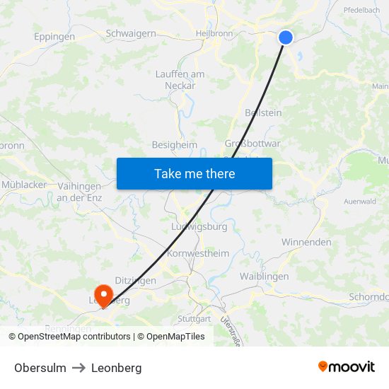 Obersulm to Leonberg map