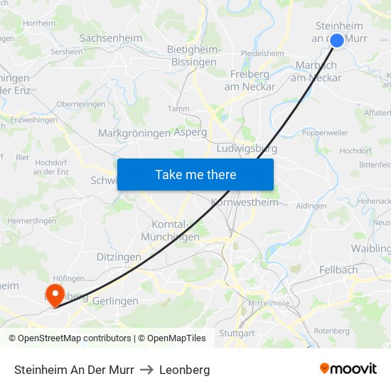 Steinheim An Der Murr to Leonberg map
