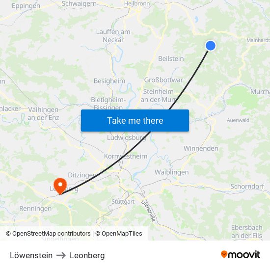 Löwenstein to Leonberg map