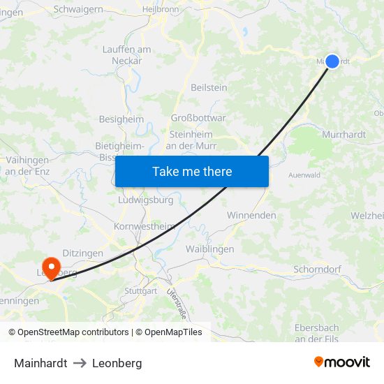 Mainhardt to Leonberg map