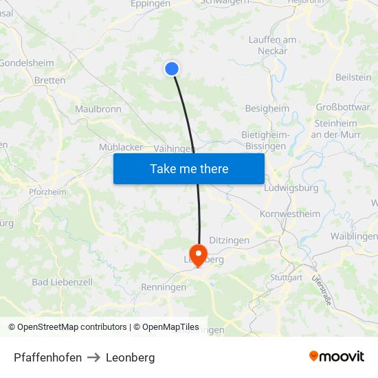 Pfaffenhofen to Leonberg map