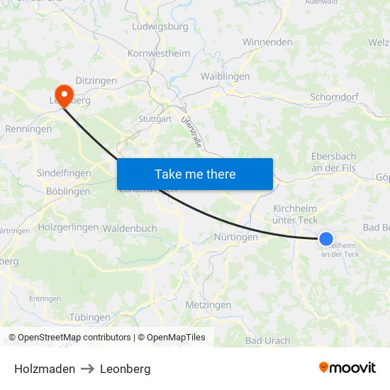 Holzmaden to Leonberg map