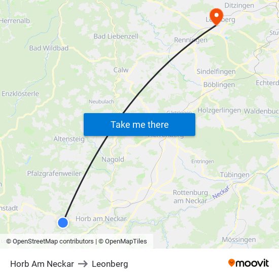 Horb Am Neckar to Leonberg map