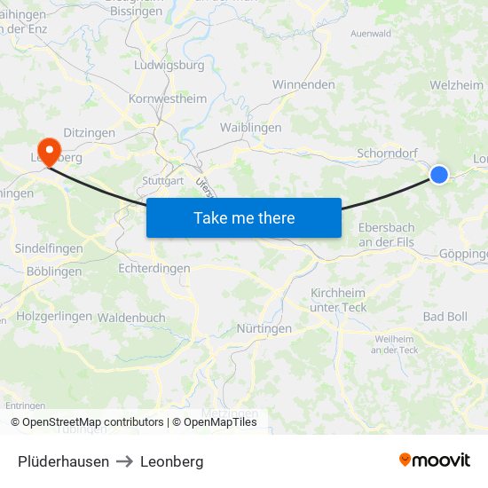 Plüderhausen to Leonberg map