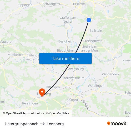 Untergruppenbach to Leonberg map