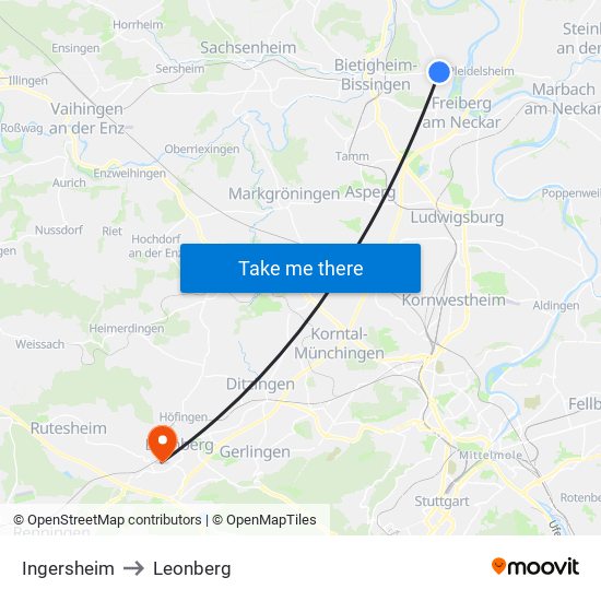 Ingersheim to Leonberg map