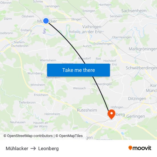 Mühlacker to Leonberg map