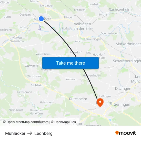 Mühlacker to Leonberg map