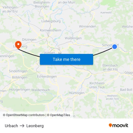 Urbach to Leonberg map