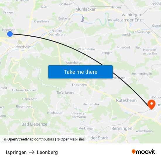 Ispringen to Leonberg map