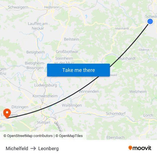 Michelfeld to Leonberg map