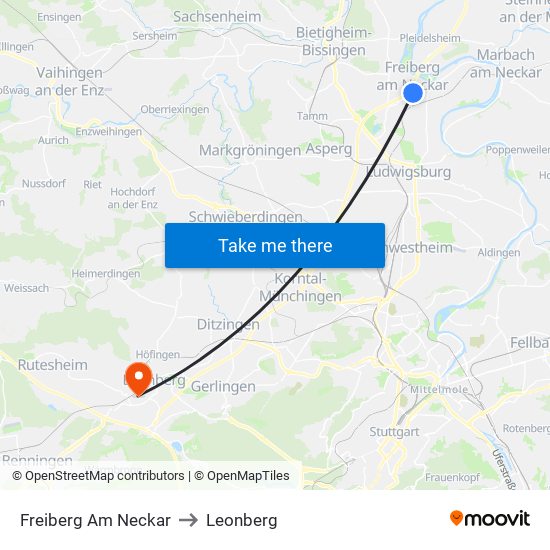 Freiberg Am Neckar to Leonberg map
