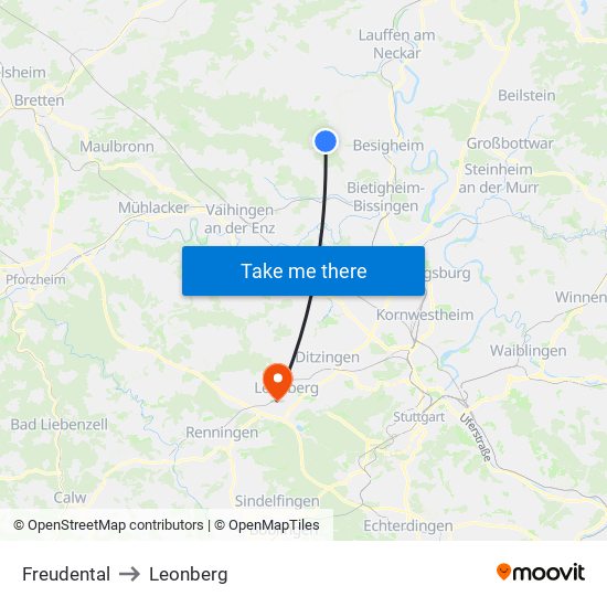 Freudental to Leonberg map
